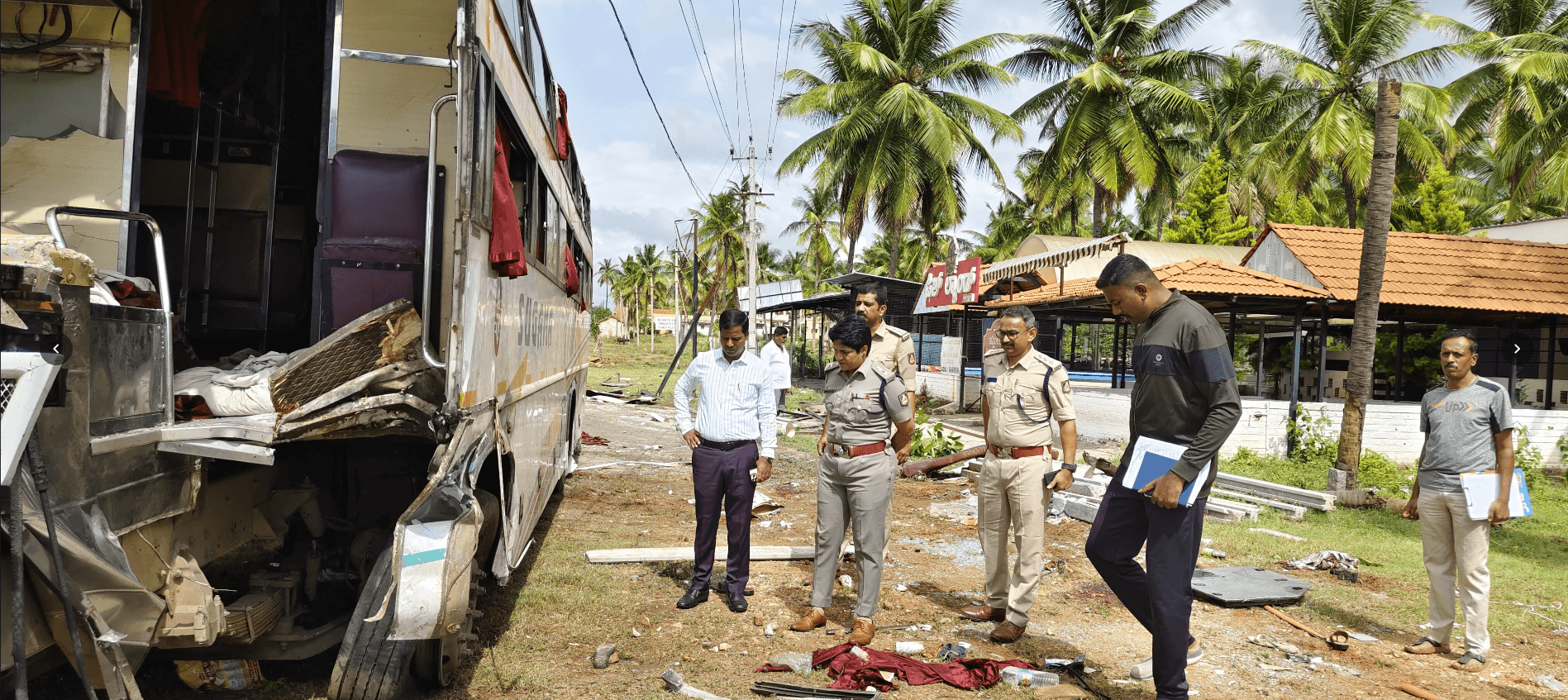 Speeding Bus Overturns in Mandya After Hitting Highway Signboard; 2 Dead, Over 20 Injured